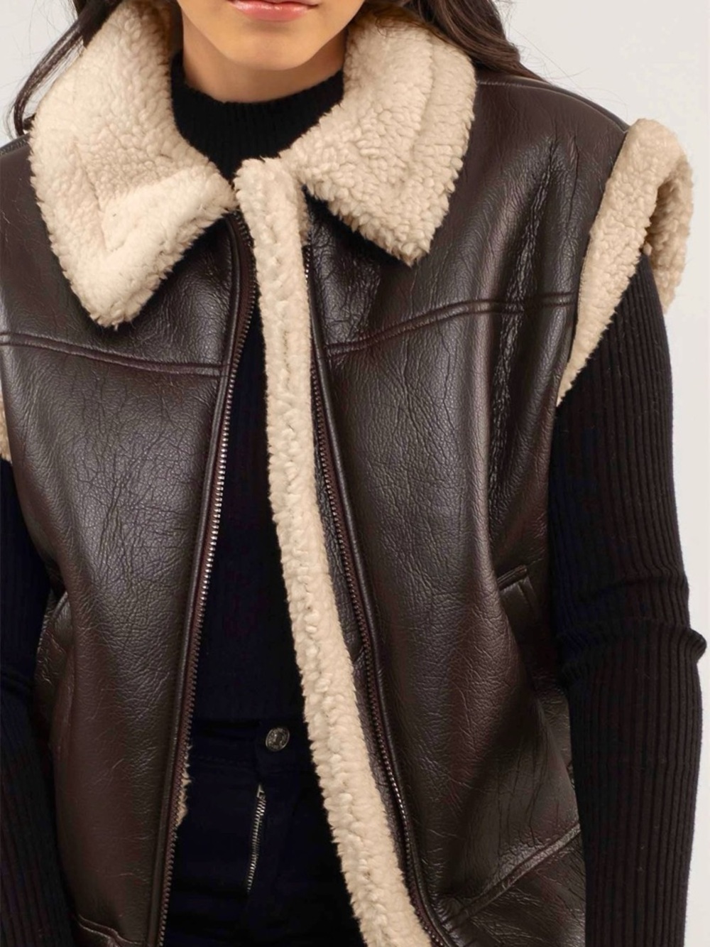 Brown Faux Leather & Fur Vest